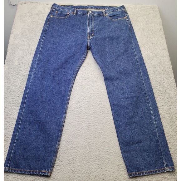 Levi's Jeans Mens 44 Blue Denim Cotton Pockets High Rise Staright Leg Flat Front - Picture 1 of 13